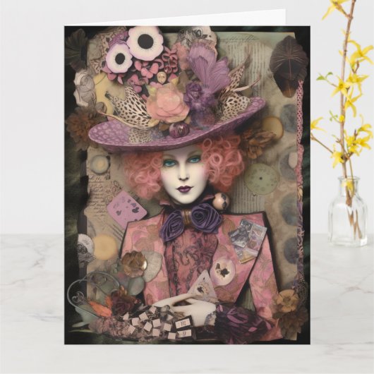 アリスは帽子ファンシーの誕生日 カード (黄色い花)