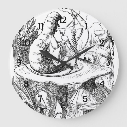 アリスは幼虫-不思議の国のアリス--に会います ラージ壁時計 (正面)