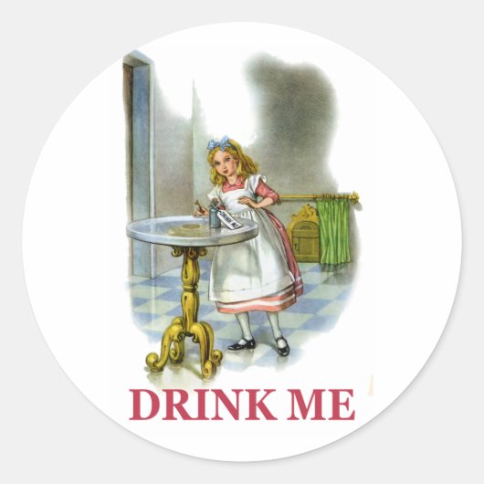 アリスは鍵の近くで"Drink Me"と言ったボトルを見つけた ラウンドシール (正面)