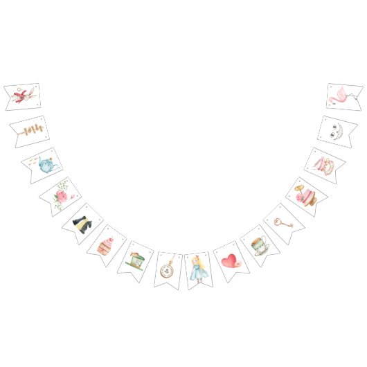 アリスアドベンチャーインウォダーランド誕生日ティーパーティー バンティングフラッグ (全)