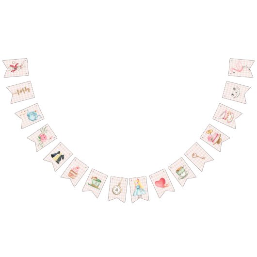 アリスアドベンチャーインウォダーランド誕生日ティーパーティー バンティングフラッグ (全)