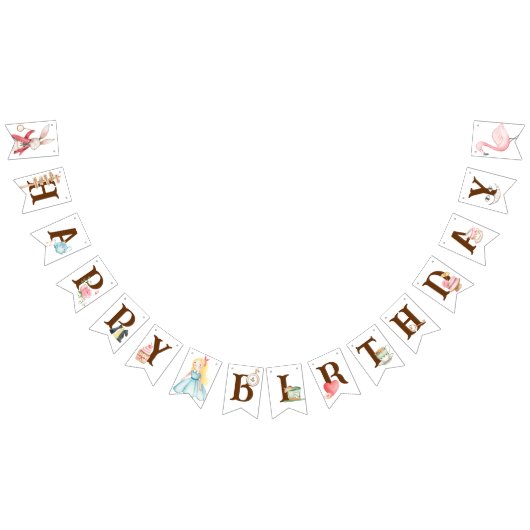 アリスアドベンチャーインウォダーランド誕生日ティーパーティー バンティングフラッグ (全)