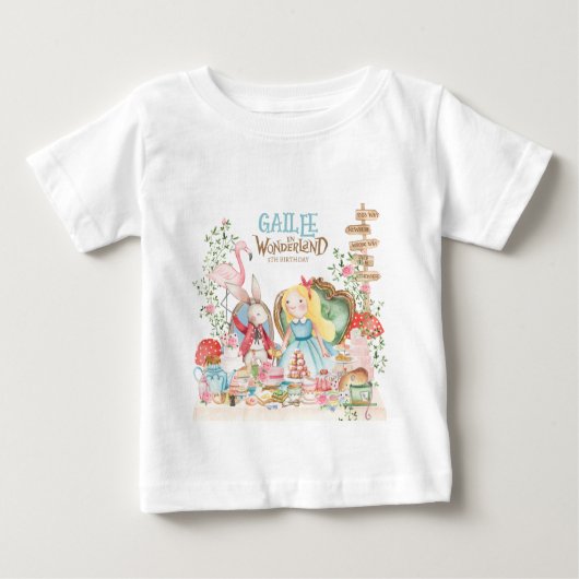 アリスアドベンチャーインウォダーランド誕生日ティーパーティー ベビーTシャツ (正面)