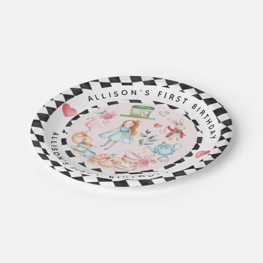 アリスインオネダーランドティーパーティーガールファースト誕生日 ペーパープレート (アングル)