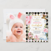 アリスインオネダーランドハイティー不機嫌帽子屋誕生日 招待状 (正面)