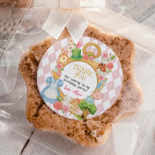 アリスインオネダーランドピンクガール誕生日ティーパーティー ラウンドシール