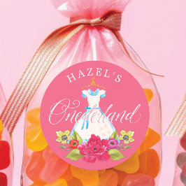 アリスインオネダーランド花模様&ブルードレス誕生日 ラウンドシール