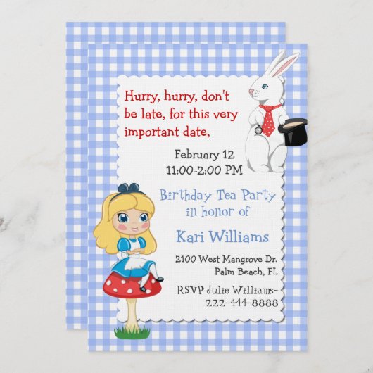 アリスインカラフルワンダーランド誕生日ティーパーティー 招待状 (正面/裏面)