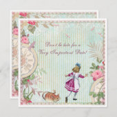 アリスインフェミニンワンダーランドシャビーシック誕生日 招待状 (正面/裏面)