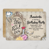 アリスインワンダーランドうさぎの穴パーティー 招待状 (正面/裏面)