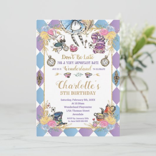 アリスインワンダーランドお洒落誕生日ティーパーティー 招待状 (スタンド正面)