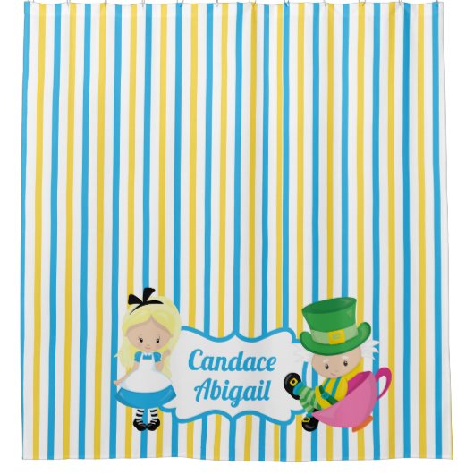 アリスインワンダーランドかわいいカスタム小さな女の子 シャワーカーテン (正面)