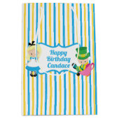 アリスインワンダーランドかわいいパーソナライズされたキッド誕生日 ミディアムペーパーバッグ (正面)