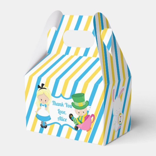 アリスインワンダーランドかわいい子供の誕生日パーティーブルー フェイバーボックス (正面サイド)