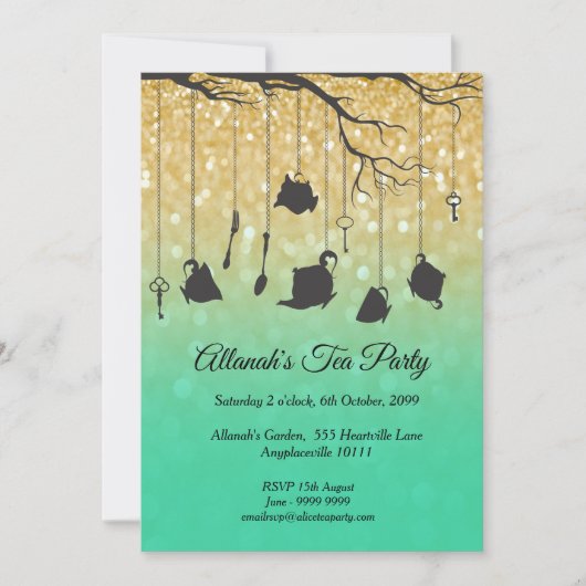 アリスインワンダーランドアンバースデー誕生日ティーパーティー 招待状 (正面)