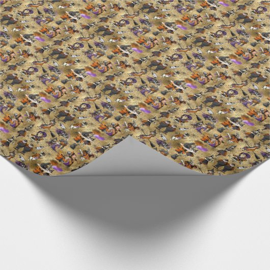 アリスインワンダーランドインハロウィーンテーマコブウェブ金ゴールド ラッピングペーパー (角)