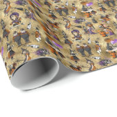 アリスインワンダーランドインハロウィーンテーマコブウェブ金ゴールド ラッピングペーパー (ロールコーナー)