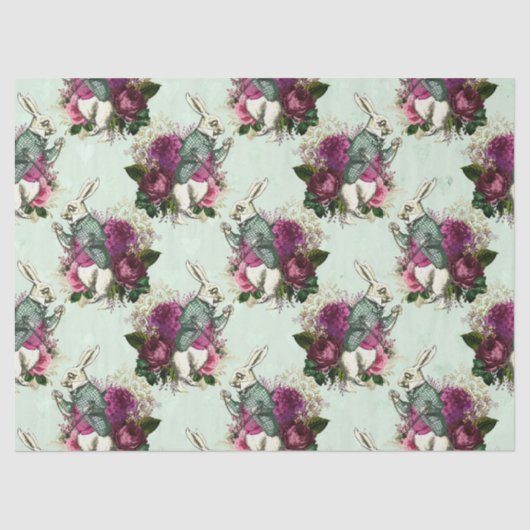アリスインワンダーランドウサギグリーンデコパージュ 薄葉紙 (正面)