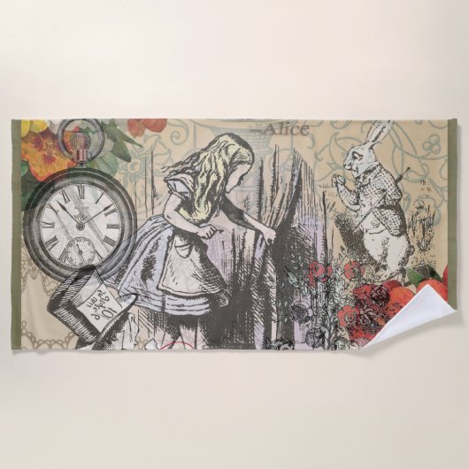 アリスインワンダーランドカーテンクラシックアート ビーチタオル (正面)