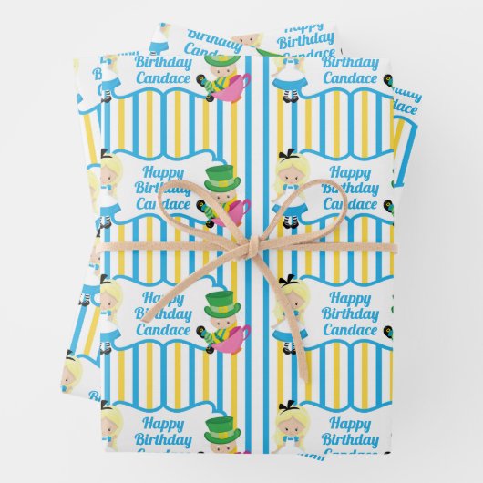 アリスインワンダーランドガールキュートカスタム子供の誕生日 ラッピングペーパーシート (インサイチュ)