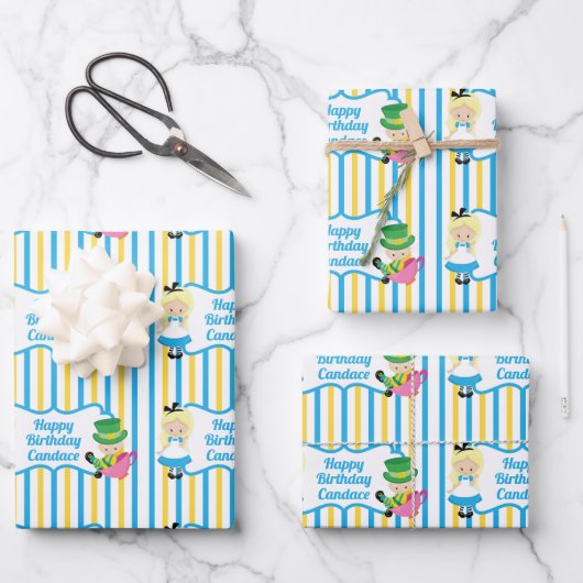 アリスインワンダーランドガールキュートカスタム子供の誕生日 ラッピングペーパーシート (正面)