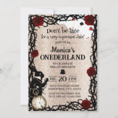 アリスインワンダーランドガール1st誕生日金ゴールドグリッター 招待状 (正面)