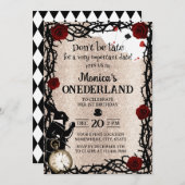 アリスインワンダーランドガール1st誕生日金ゴールドグリッター 招待状 (正面/裏面)