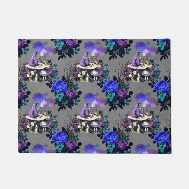 アリスインワンダーランドキャタピラー喫煙フラワーズ ドアマット (正面)