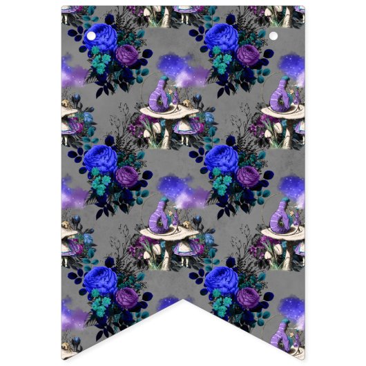 アリスインワンダーランドキャタピラー喫煙フラワーズ バンティングフラッグ (第1の旗)