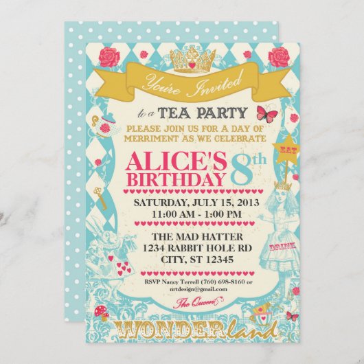 アリスインワンダーランドティーパーティの招待状 招待状 (正面/裏面)