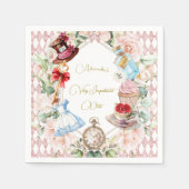 アリスインワンダーランドテーマフローラピンクパーソナル スタンダードカクテルナプキン (正面)