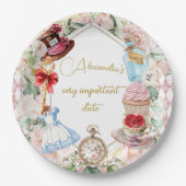 アリスインワンダーランドテーマフローラピンクパーソナル ペーパープレート (正面)