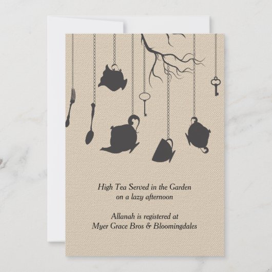 アリスインワンダーランドハイティーベビーシャワーティーパーティー 招待状 (裏面)