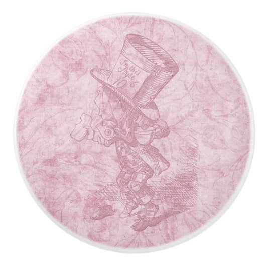 アリスインワンダーランドピンクフローラアート不機嫌ハッター セラミックノブ (正面)