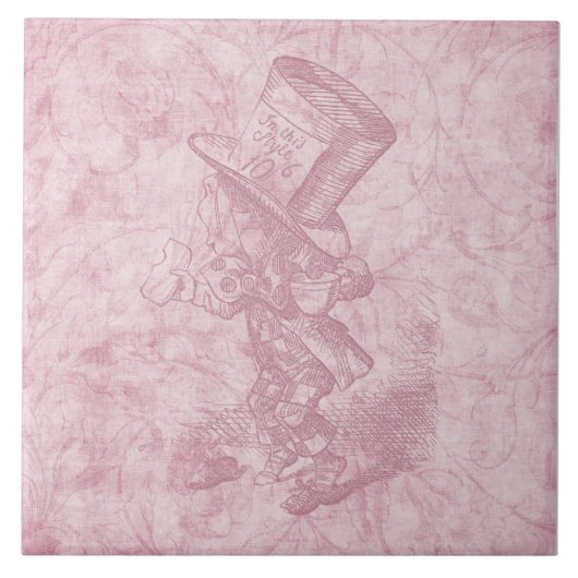 アリスインワンダーランドピンクフローラアート不機嫌ハッター タイル (正面)