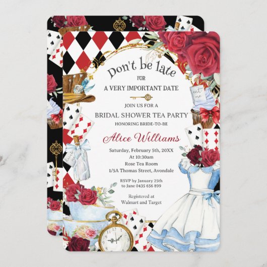 アリスインワンダーランドフローラブライダルシャワーティーパーティー 招待状 (正面/裏面)