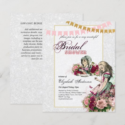 アリスインワンダーランドブライダルシャワーティーパーティー招待状 (正面/裏面)