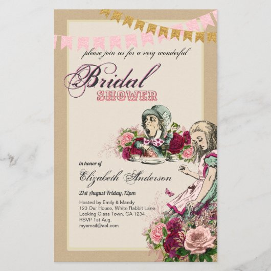 アリスインワンダーランドブライダルシャワーティーパーティー招待状 チラシ (正面)