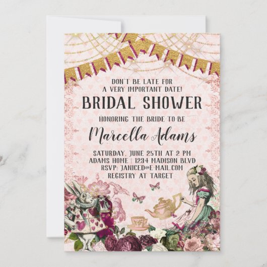 アリスインワンダーランドブライダルシャワー 招待状 (正面)