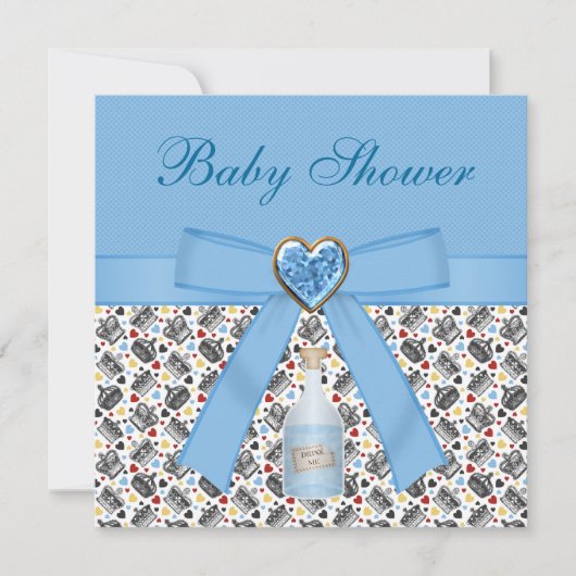 アリスインワンダーランドブルーベビーシャワーティーパーティー 招待状 (正面)