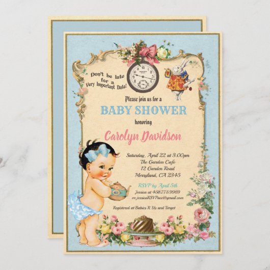 アリスインワンダーランドベビーガールシャワー招待状 招待状 (正面/裏面)