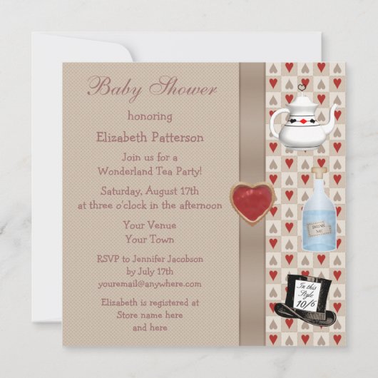 アリスインワンダーランドベビーシャワーティーパーティー招待状 招待状 (裏面)