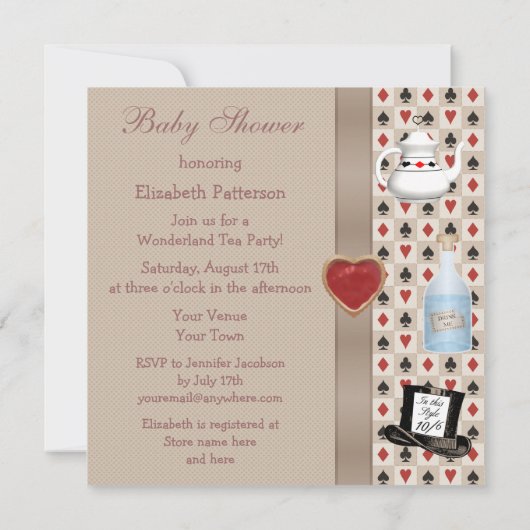 アリスインワンダーランドベビーシャワーティーパーティー招待状 招待状 (裏面)