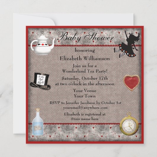 アリスインワンダーランドベビーシャワーティーパーティー招待状 招待状 (裏面)