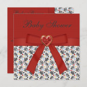 アリスインワンダーランドベビーシャワー赤茶パーティー 招待状 (正面/裏面)