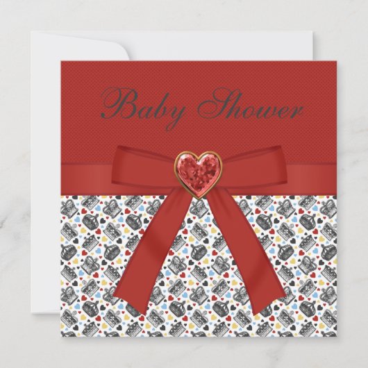 アリスインワンダーランドベビーシャワー赤茶パーティー 招待状 (正面)