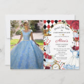 アリスインワンダーランドレッドフローラ誕生日ティーパーティー 招待状 (正面)