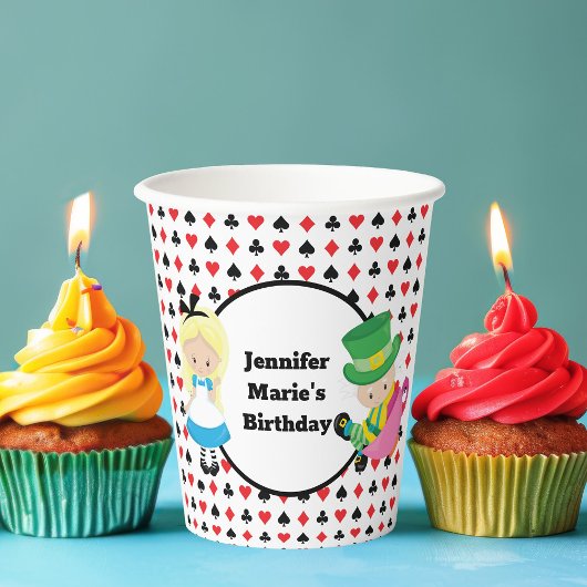 アリスインワンダーランドレッドブラック子供の誕生日パーティー 紙コップ