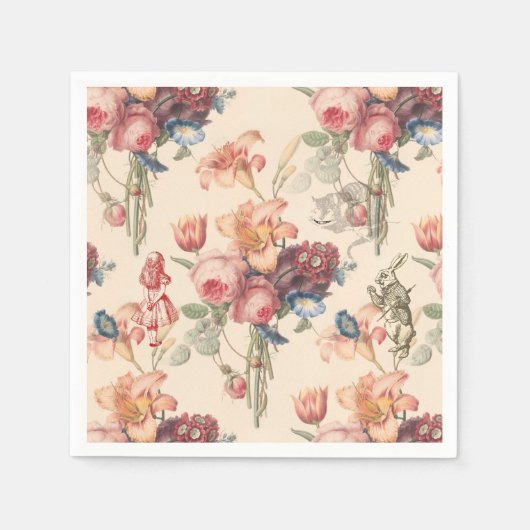 アリスインワンダーランドヴィンテージガーデンフラワーナプキン スタンダードカクテルナプキン (正面)