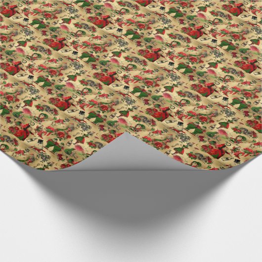 アリスインワンダーランドヴィンテージクリスマス金ゴールドフォイル ラッピングペーパー (角)